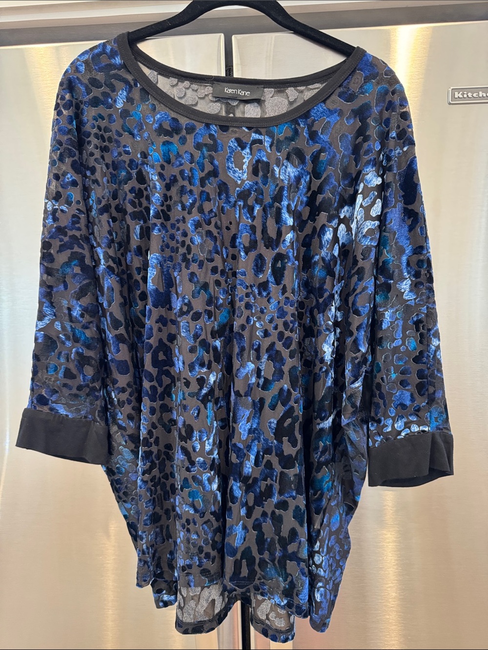 Karen Kane Blue & Black Velvet Burnout Animal Print Tunic